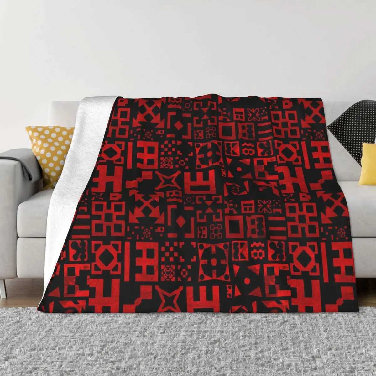 Angry Geometry Dash Blanket Fleece Winter Cartoon Anime Breathable Lightweight Throw Blanket for Sofa Office Plush Thin Quilt Y240815