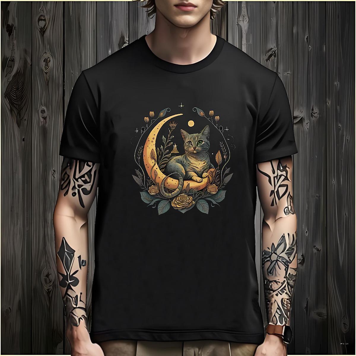 Loose Fit T-Shirts for Men cat Crew Neck Breathable Street Wear DIY Logo Oversized 100% Cotton 230g Men Tees New Tees Shirts