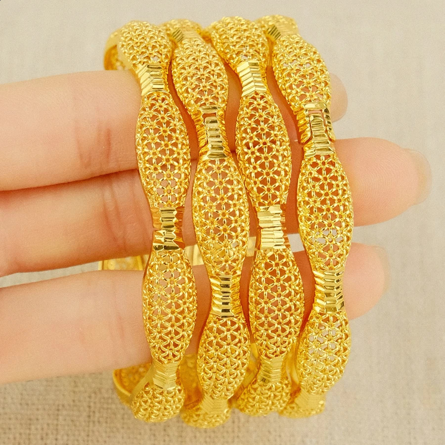 Dubai Womens Bracelet Gold Plated Indian African Hard Bracelet Charming Wedding Ethiopia Arab Handmade Jewelry 241224