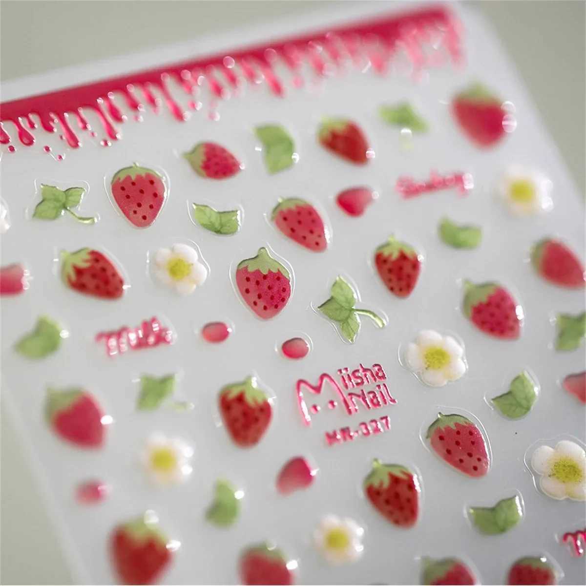 1pcs 5D Kawaii Jelly Strawberry Nail Art Stickers Fashion Cartoon Fruit Nail Transfer Slider Decals DIY Decorations AccessoriesXJ240814