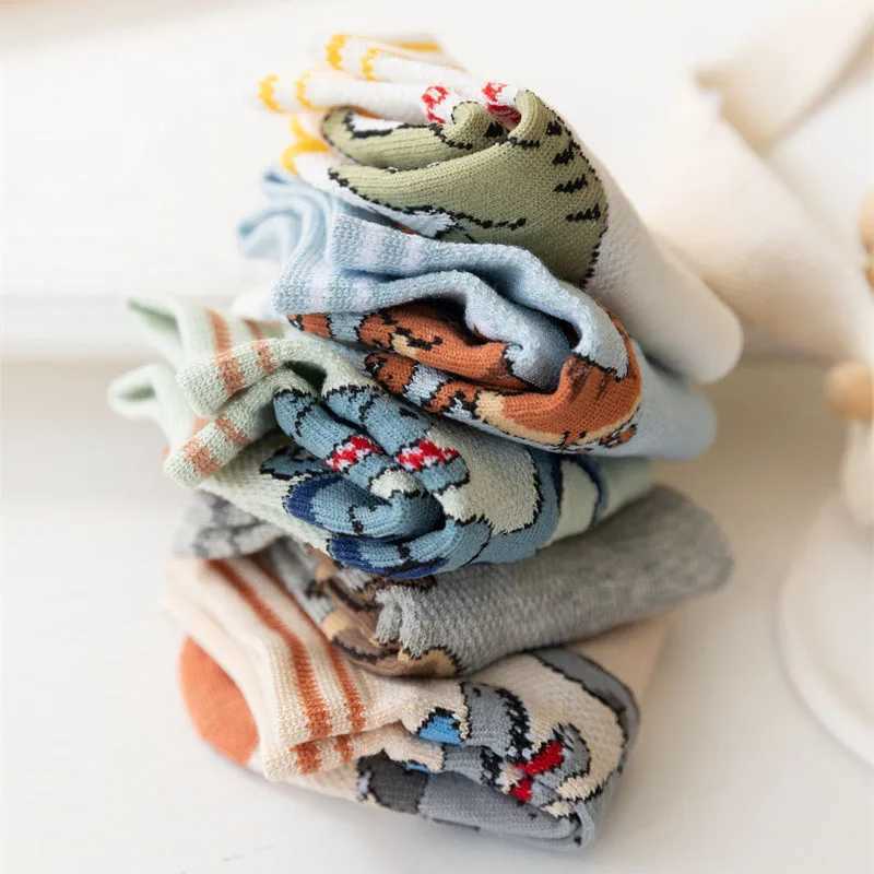 5 pairs of boys dinosaur patterned socks are comfortable breathable casual and soft for children W240814