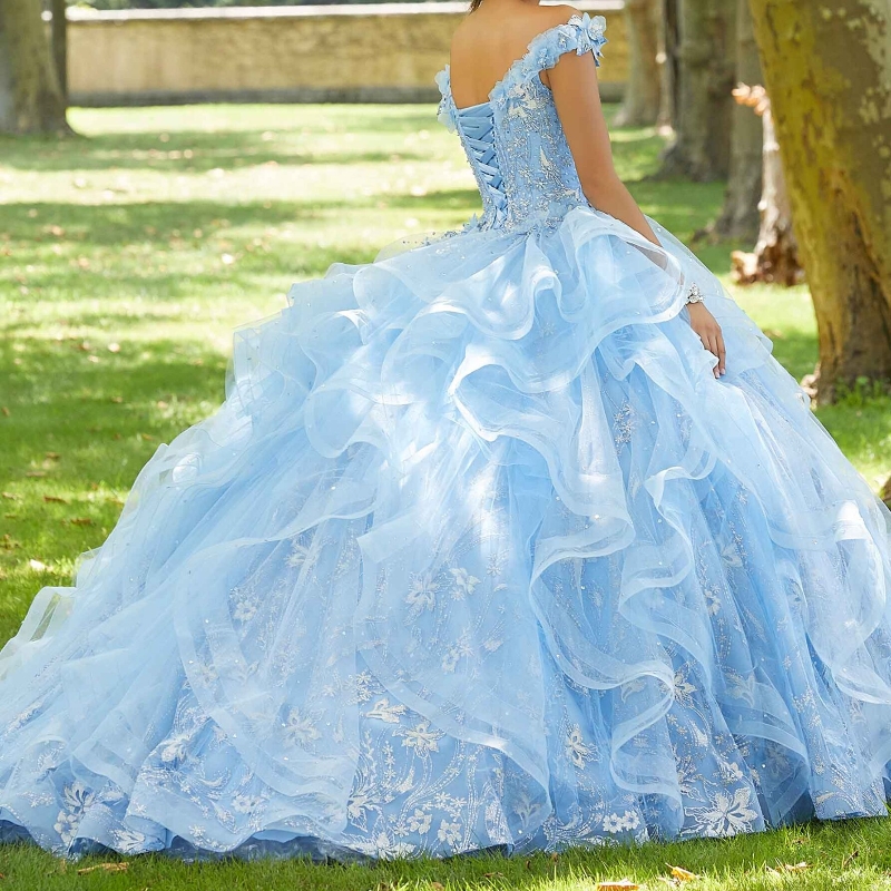 Quinceanera Dresses Ball Gown Off The Shoulder Princess Sparkly Beads Redtie Tull Sweet 16 Dress Vestidos De XV 15 Anos