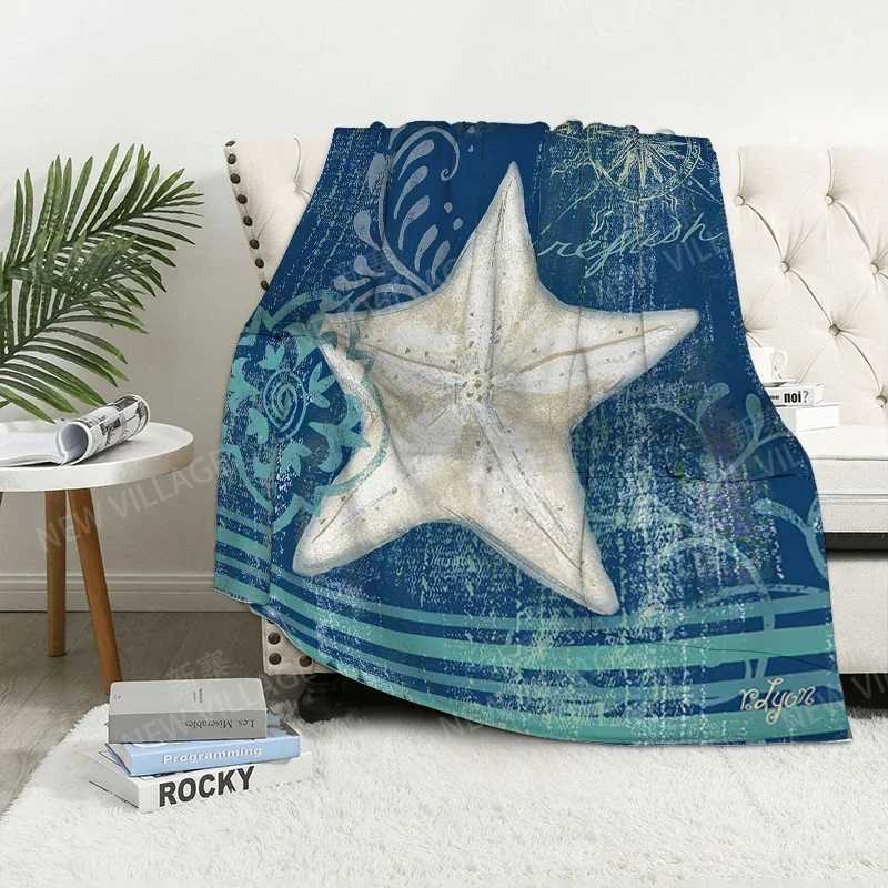 Knee blanket plaid sofa warm winter bedspread blanket decoration underwater world style warm wool Nordic plants soft and hairy Y240815