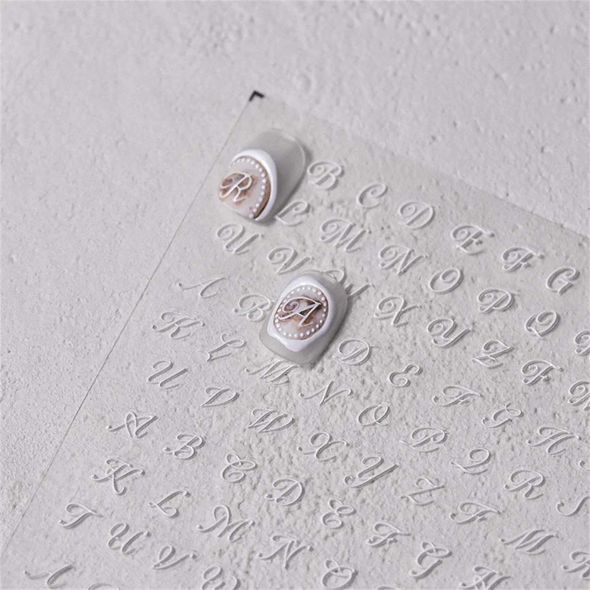 1pcs 5D Retro Black English Nail Art Charms White Letter Self Adhesive Slider Press on Nails Decorations Decals Accessories DIYXJ240814