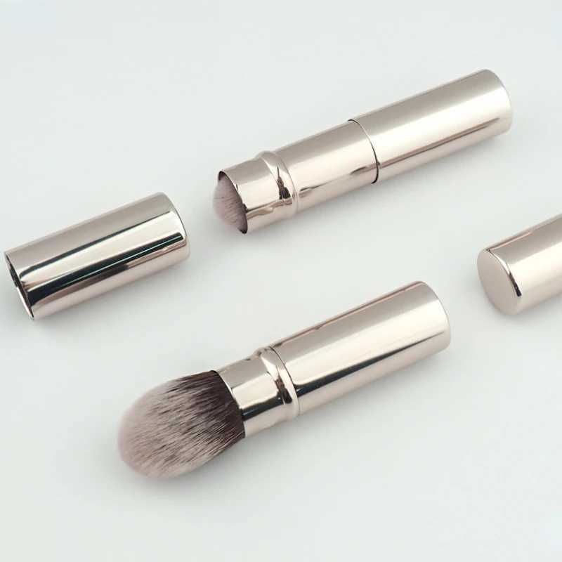 1 small retractable cosmetic brush mini portable facial powder powder blusher highlight brush optical fiber hair metal handle brush W240814