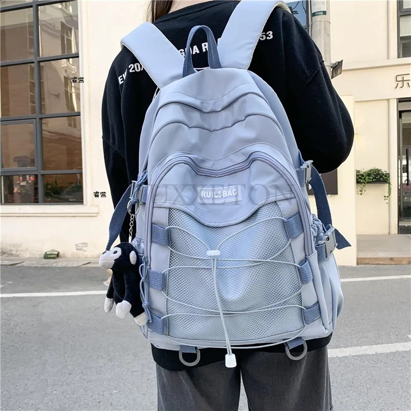 Laptop Bag Women Waterproof Nylon Versatile Cross Rope Backpack Large Shoulder School Bag Travel Backpack 240813