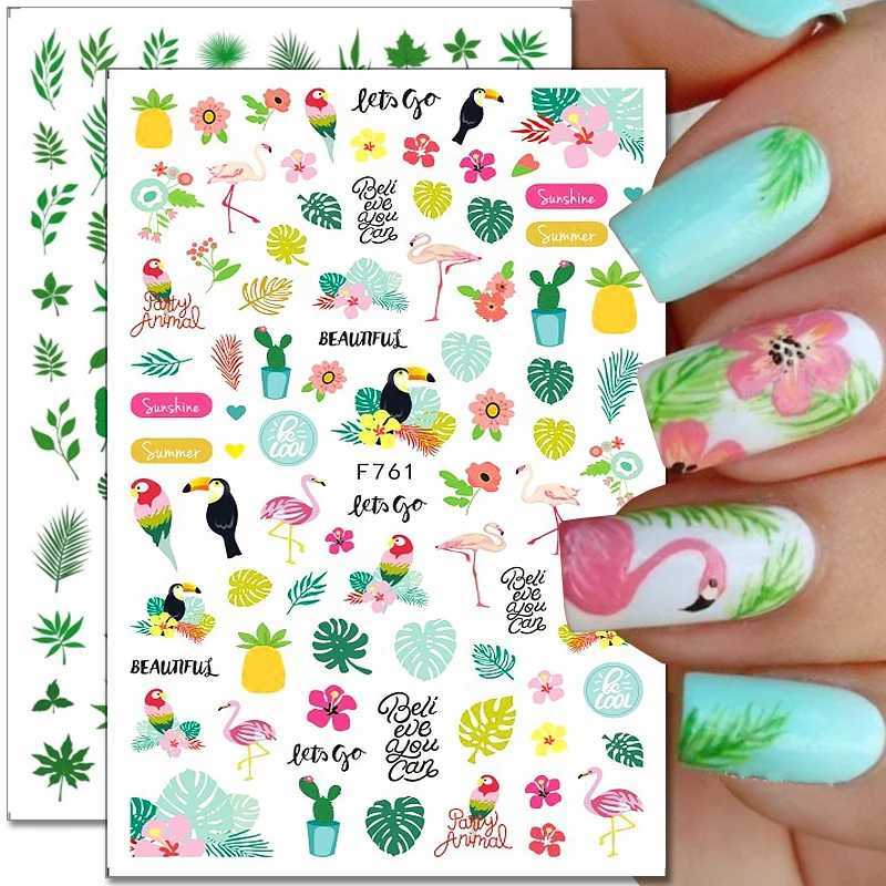 1PCS Cartoon Bird Cactus Nail Art Decal Adhesive Sticker Abstract Maple Leaf Ribbon Nail Sticker Nail Art SuppliesXJ240814