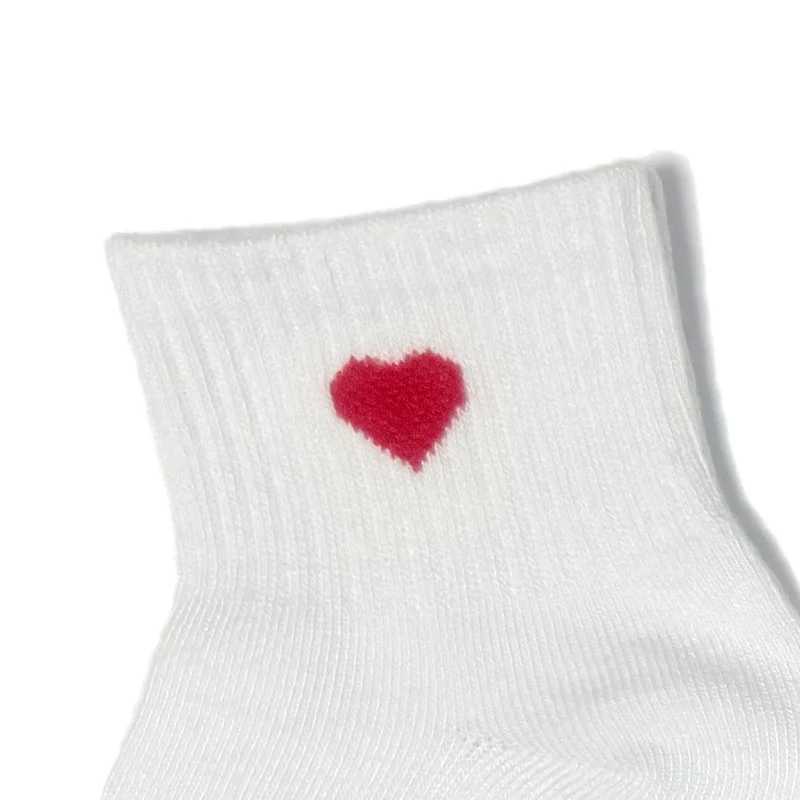 5 pairs of cute heart patterned childrens white socks for girls W240814