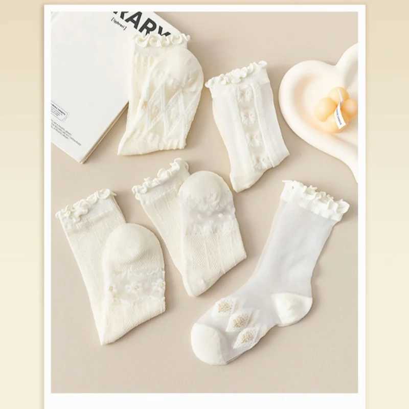 5 pairs of girls thin white stockings summer childrens executives fungus lace princess calf girl mesh breathable W240814