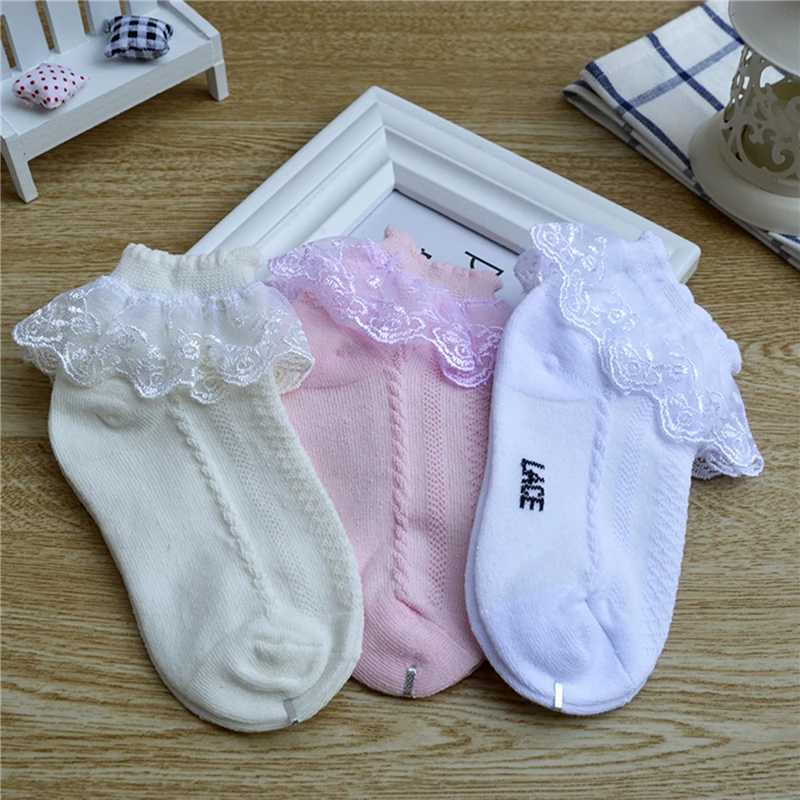 5/10 pairs of baby girl childrens socks lace pleated princess mesh childrens ankle short breathable cotton white pink blue childrens socks W240814