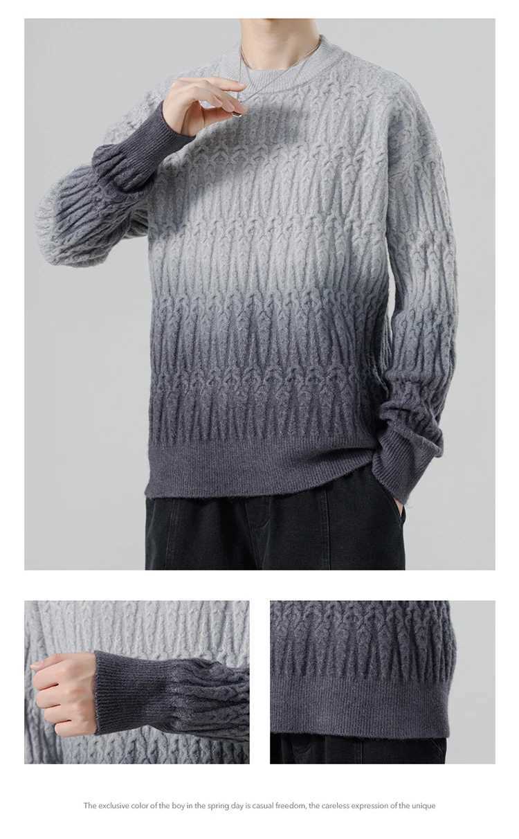 Mens New Autumn Winter Harajuku Sweater Mens Casual Loose Gradient Color Round Neck Knitted Pullover Street Hip Hop SweatshirtXJ240814