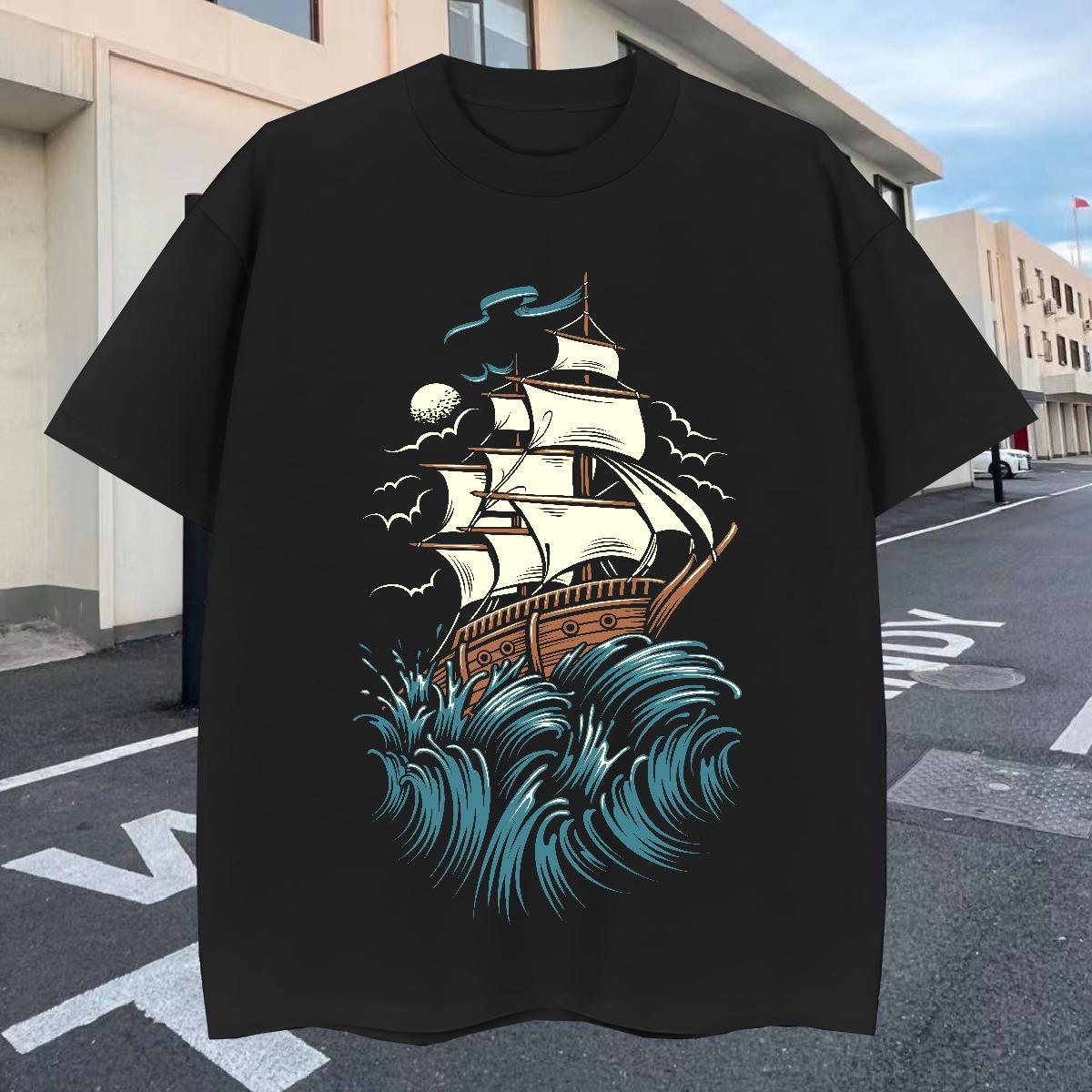 Designer Mens Tshirts Casual 100% Cotton 230g Oversized 4XL Breathable Soft ship T Shirt For Man Classic Polos