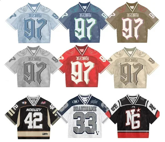Y2K Gothic Fashion Splicing Loose Football Shirt Street Clothing Casual Breathable Neutral Short Sleeve Top 240814
