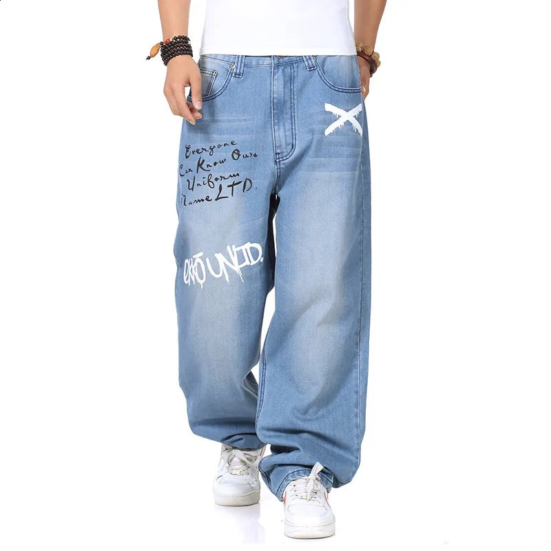 ABOORUN Man Loose Baggy Jeans Hip Hop Skateboard Denim Pants Street Dance Rap Trouses for Male 240816