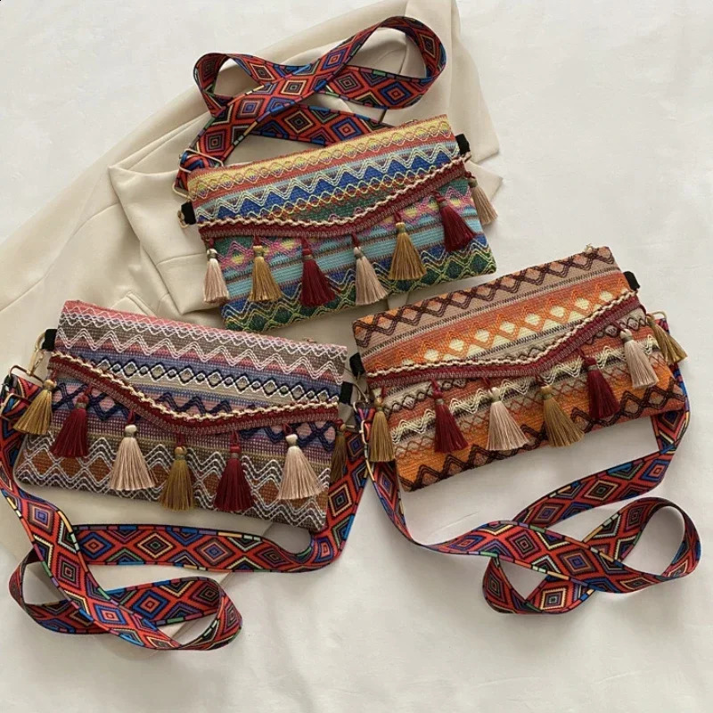 Vintage Bohemian Fringe Shoulder Bag Women Tassel Boho Hippie Gypsy Fringed Womens Handbags Open Purses and 240814