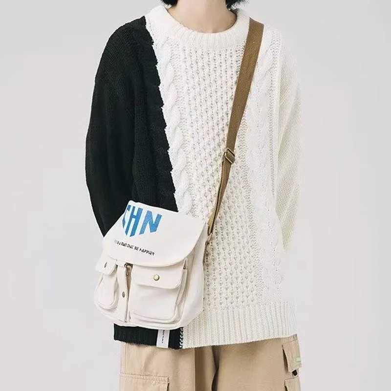 New Spring and Autumn Fashion Brand Splice Contrast Round Neck Loose Versatile Fried Dough Twists Pullover Casual Mens SweaterXJ240814
