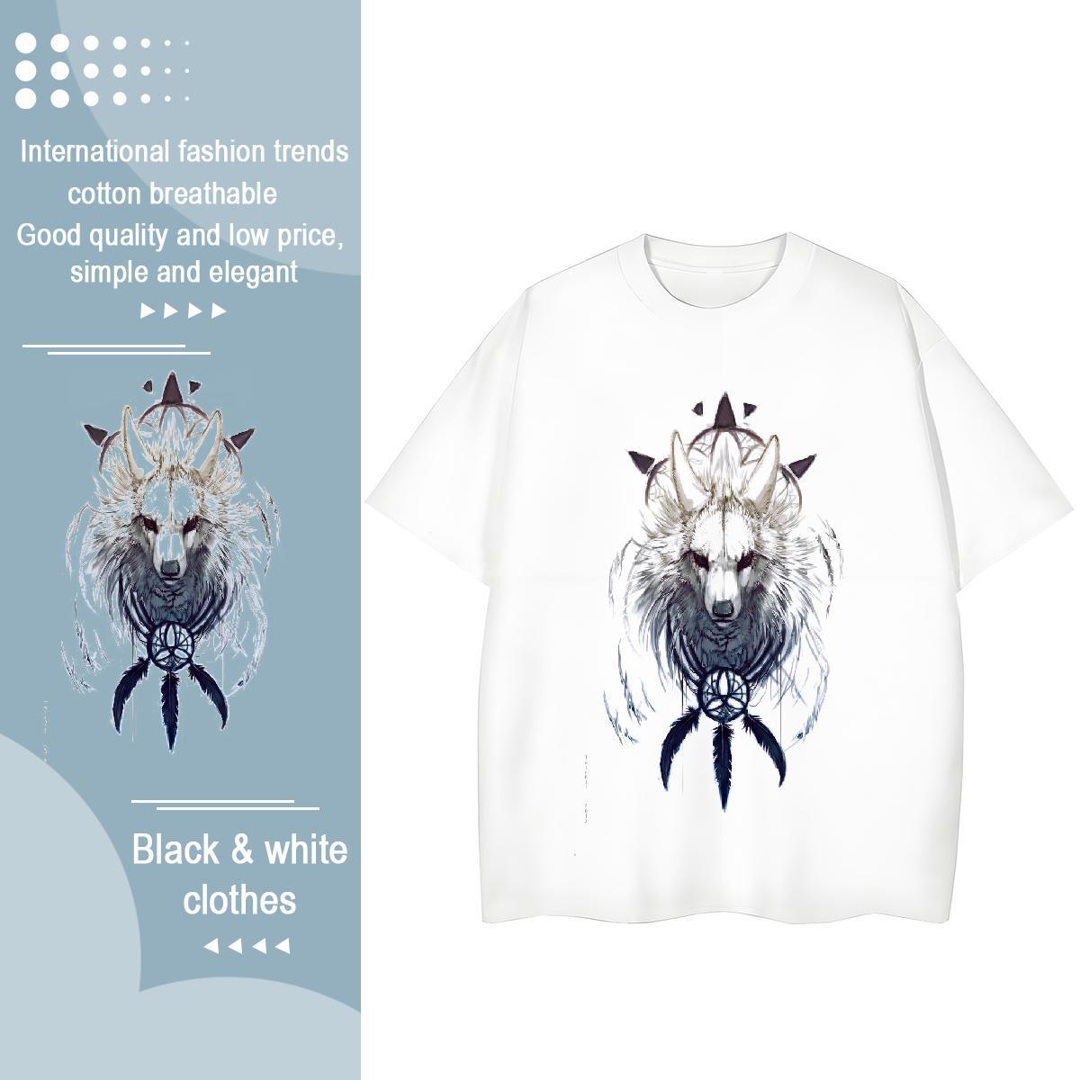 DIY Woman T Shirts Breathable Soft 100% Cotton 230g Womens Tshirts Cartoon Print wolf Street Casual Comfortable Clothes Shirt
