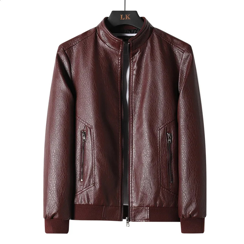 Large Size Mens Simple Leather Coat Leather Biker Jacket 240814