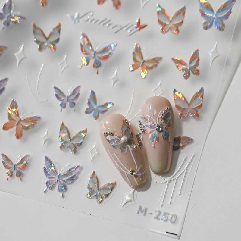 high quality colorful polarized butterfly nail stickers 5D nail art decorative stickers gold and silver chic nail art stickersXJ240814