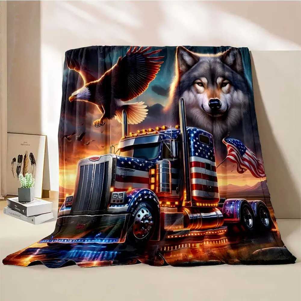 6 Sizes Truck Great America Printed Blanket Warm Soft and Comfortable Home Travel Camping Blanket Sofa Bedding Cover Blanket Y240815