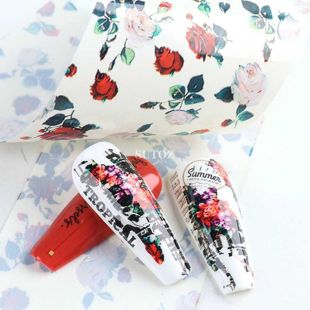 10pcs Floral Transfer Nail Foil Luxury Nail Stickers Rose Flowers Lettering Decals Leopard Starry Paper Manicure Wraps NL3108XJ240814