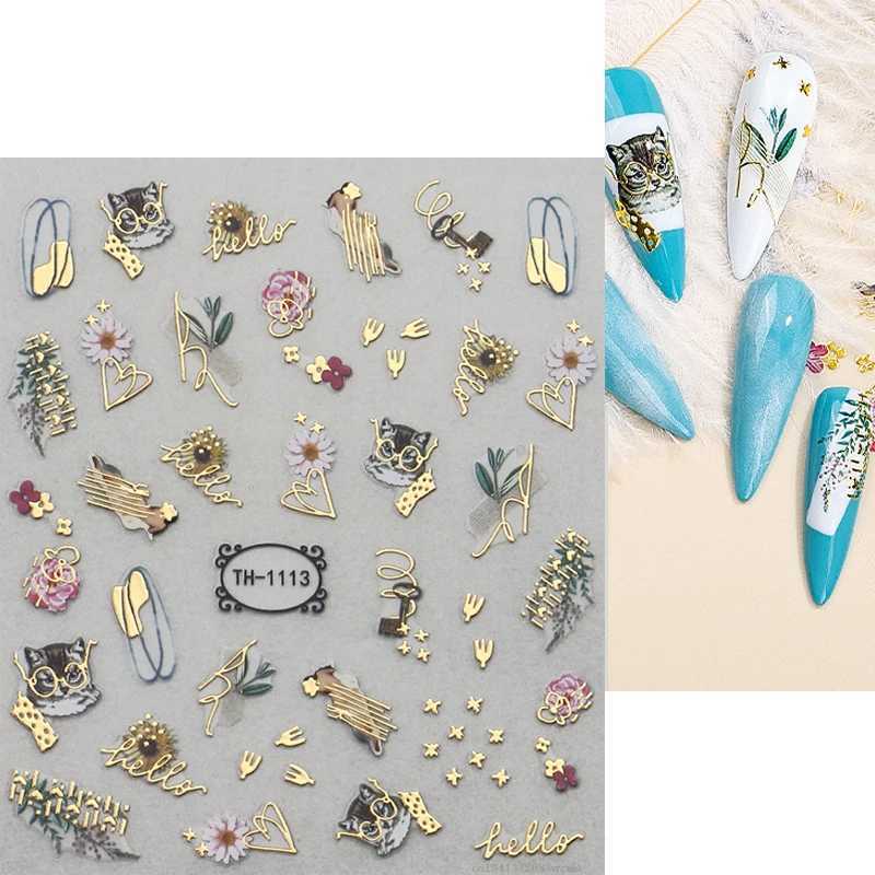 3D Nail Art Stickers Golden Wave Line Marble Blue Geometry Abstract Flowers Nail Art Sliders Decals Foils Manicure DecorationsXJ240814