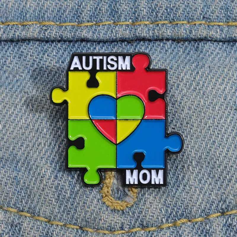 Autistic Mom Enamel Pin Rainbow Puzzle Brooch Collar Badge Autistic Childrens Awareness Jewelry Gift Direct Shipping W240815