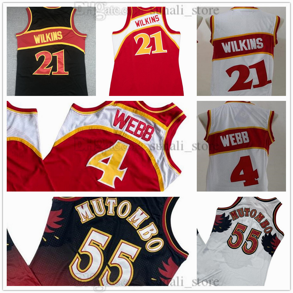 Spud 4 Webb Jerseys Basketball Dikembe 55 Mutombo Retro Mesh Team Red White Vintage Sports Shirts Stitched Embroidery Men's S-3XL