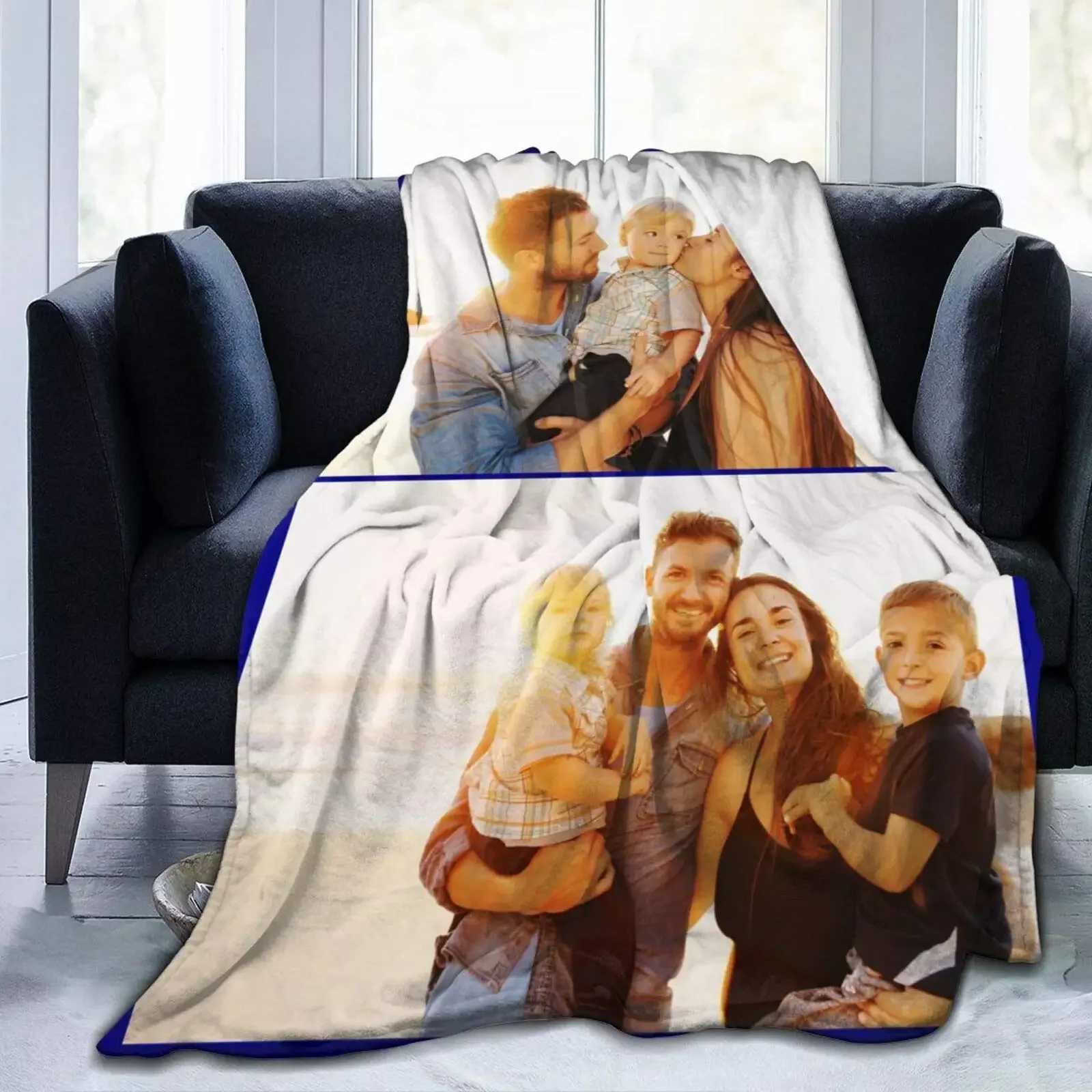 Custom Flannel Throw Blanket Personalized Photo Fleece Blankets Sofa Gift Customized Text Pictures Sudoku for Pet Friends Family Y240815