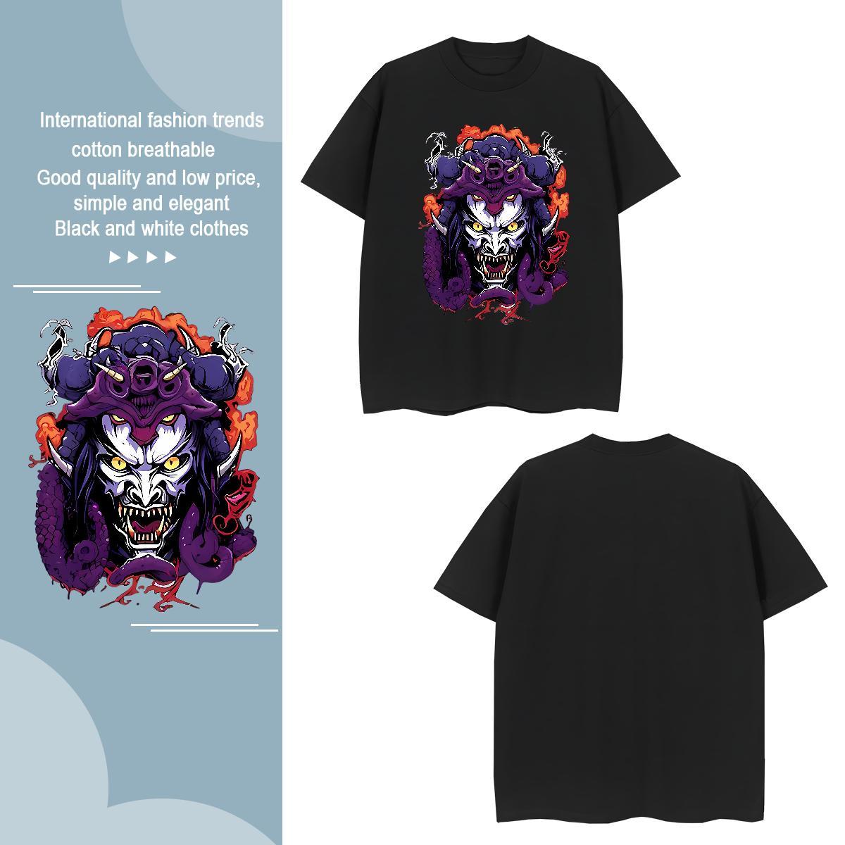 Men T Shirts 100% Cotton 230g Terror, Purple Dragon,Flame Casual Beach Breathable Asian Size Men Tshirts 2024 Summer Popular Tops Tees