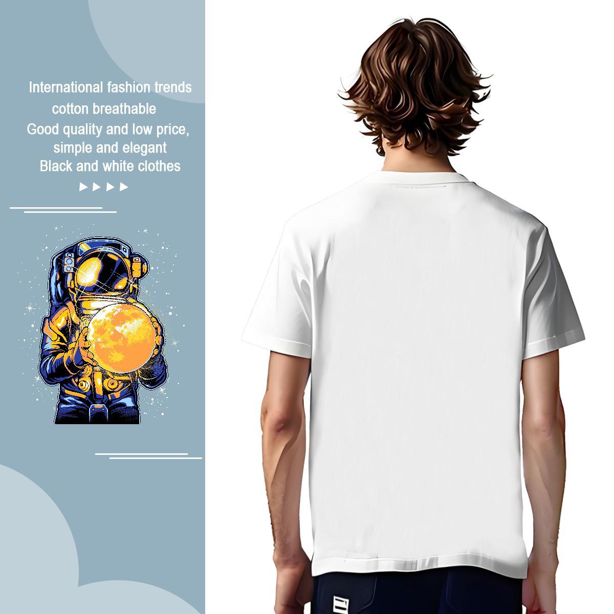 Mens T Shirts 100% Cotton 230g spaceman Spring Summer Breathable Soft Black White Men Clothes T-Shirt DIY Customized Cool Design Tops Tees