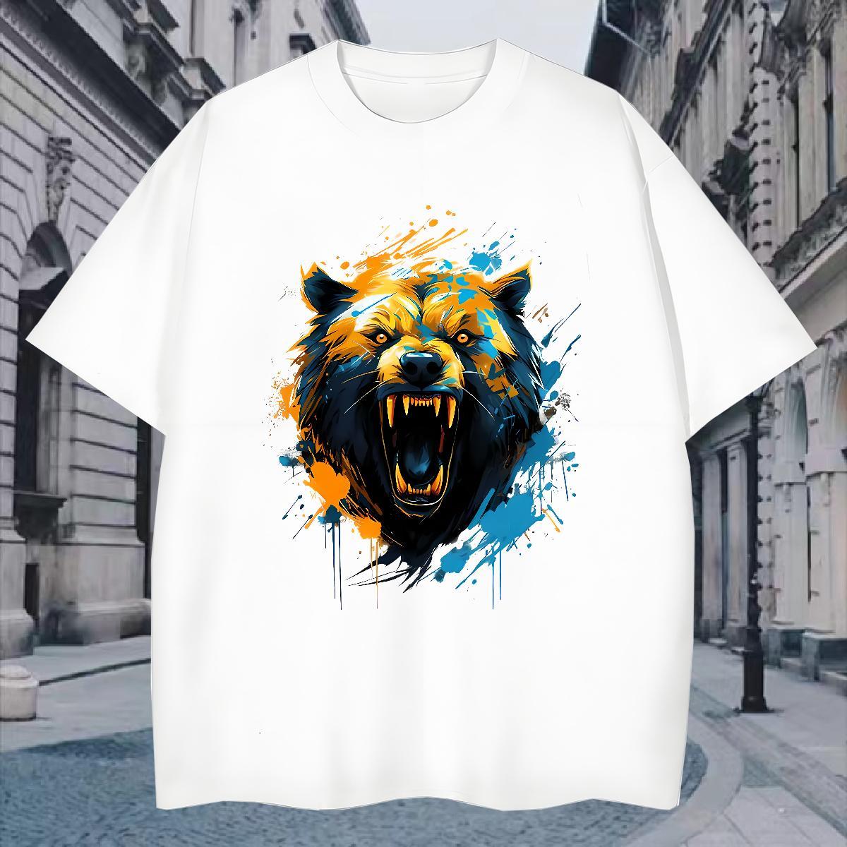Classic T-Shirts wolf O-Neck Short Sleeve Street Casual Custom Anime 230g Pure Cotton Men Clothes T-Shirt 2024 Tees Shirts