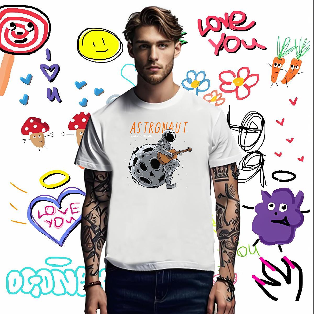 Men T Shirts 100% Cotton 230g cosmonaut Beach Pure Cotton Oversized 3XL 4XL Couples T Shirts 2024 New Cool Wear