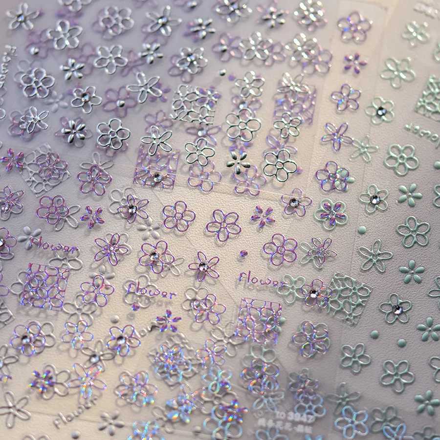 1 piece of cute multi-color large bow nail stickers 5D exquisite embossed lines flowery style nail art decoration stickersXJ240814