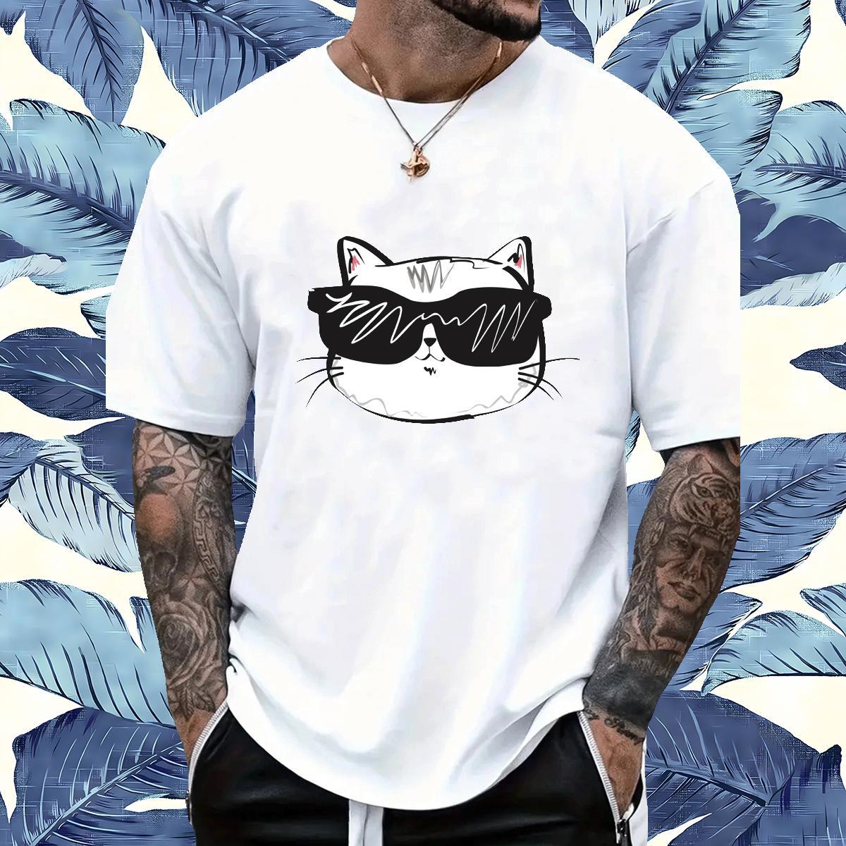 Soft Men T Shirts cat O Neck Short Sleeves Casual DIY Anime 230g Cotton Men Tshirts Customized Polos