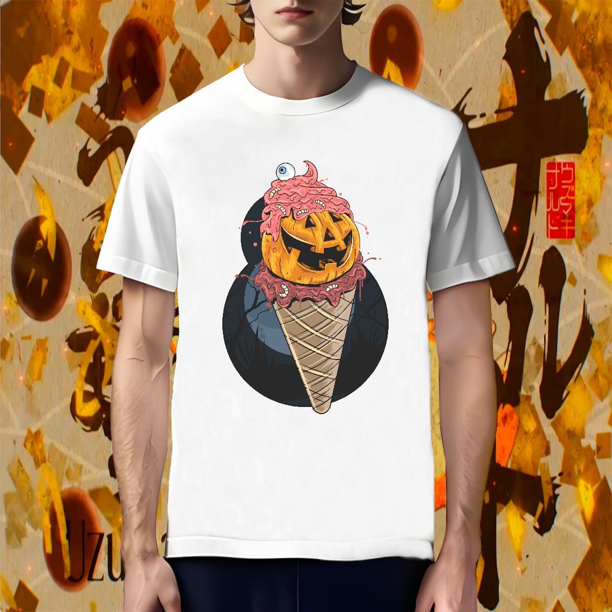 Comfortable T-Shirts for Men pumpkin Breathable Short Sleeve Street Anime 100% Cotton 230g Tshirts Classic Tops Tees