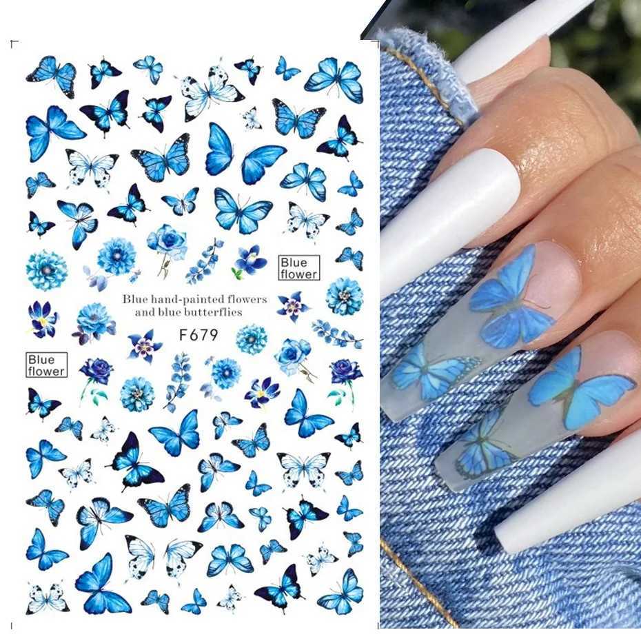 1PCS Colorful Blue Purple Butterfly Flowers Leaves Nail Stickers DIY Y2K-Style Nail Art Decals DecorationXJ240814