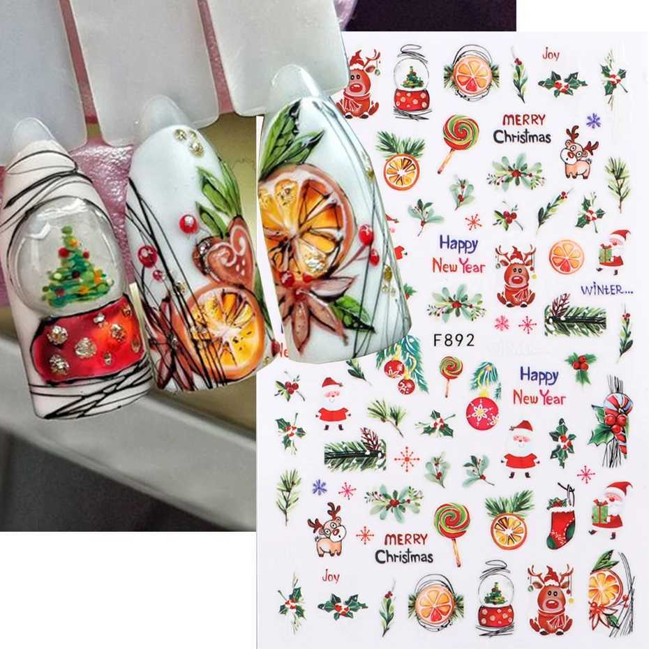 3D Christmas Nail Sticker Winter Snowflake Holly Tangerines Rosin Cartoon Santa Bird Elk New Year Nail Decal Design DecorationXJ240814