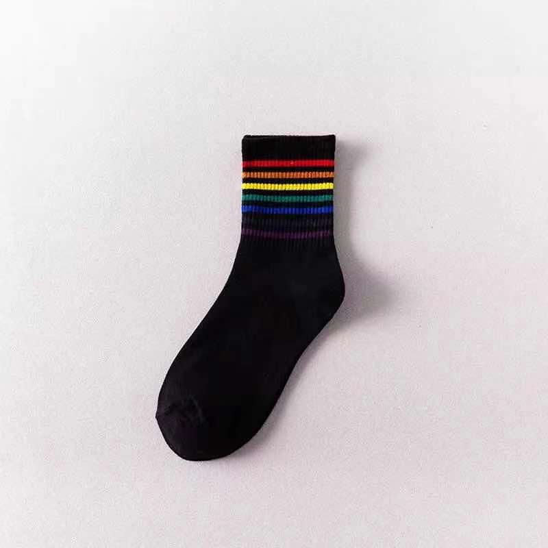 Rainbow Cotton Socks with Small and Medium Legs Popular Striped Long Socks Designed in Korea for Summer and Winter