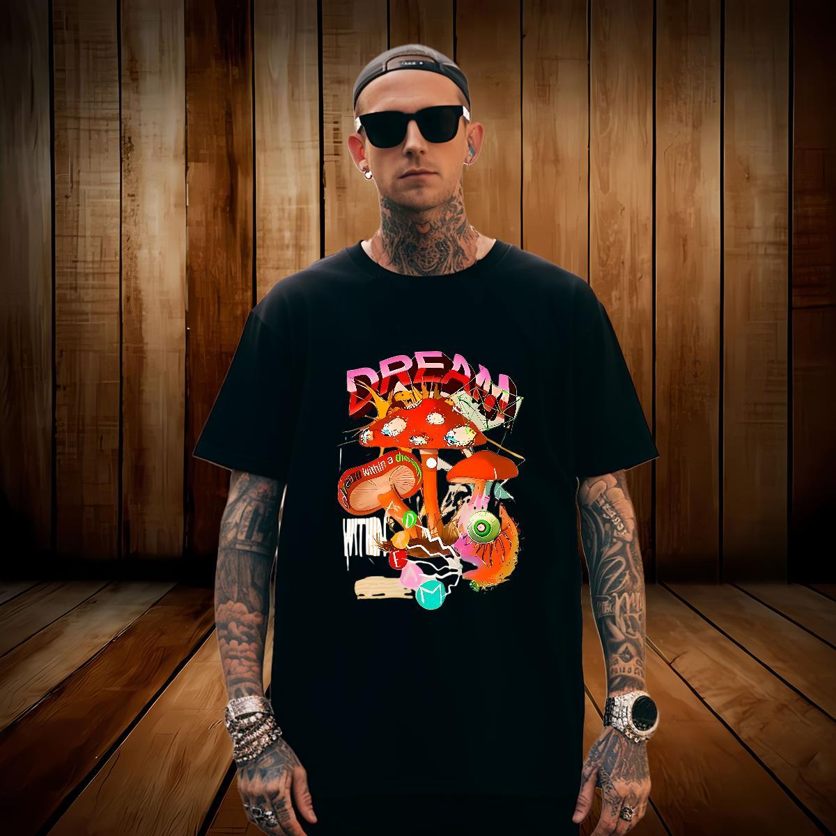 Free Shipping mushroom T-Shirts for Men Beach Mens Tshirts 230g 100% Cotton Designer Fashion Breathable Short Sleeve Black White Wear