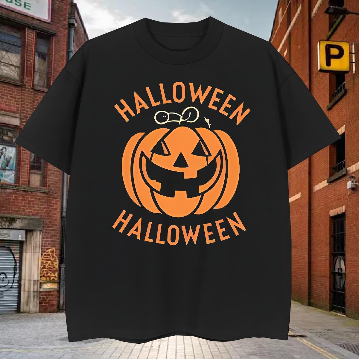 Loose Fit T Shirts Men pumpkin Round Neck Short Sleeve Daily Outfit DIY Anime 230g Cotton Couples T Shirts Custom Tees
