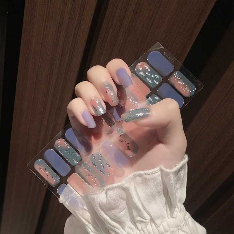 Semi Cured Gel Nails Art Stickers Fashion Solid Color Manicure Decal UV LED Lamp Need Gel Nail Decals Nail Sticker DecorationXJ2405