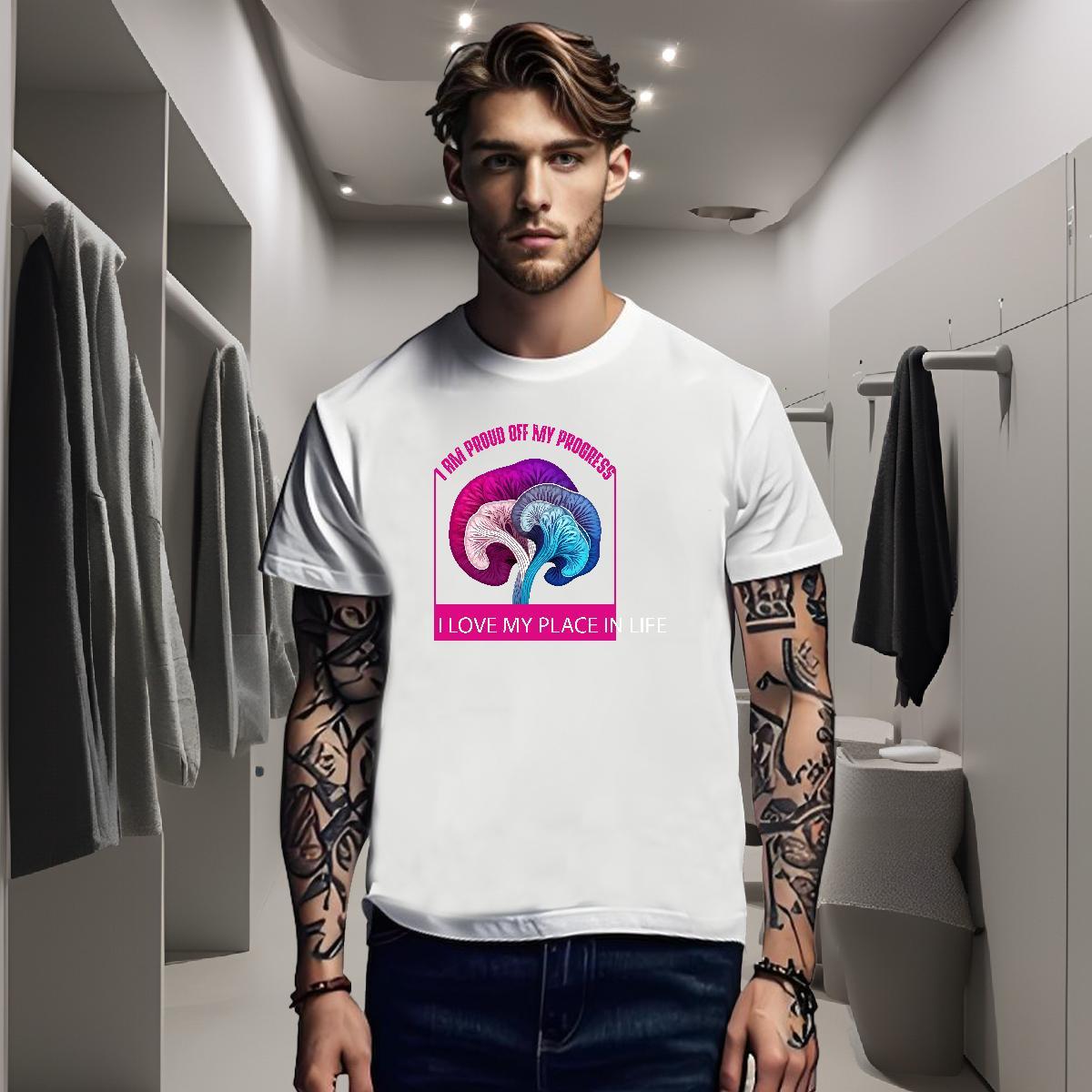 T Shirts Men 230g Pure Cotton mushroom Daily Outfit Round Neck Short Sleeve Black White Tshirts Stylist Classic Wear