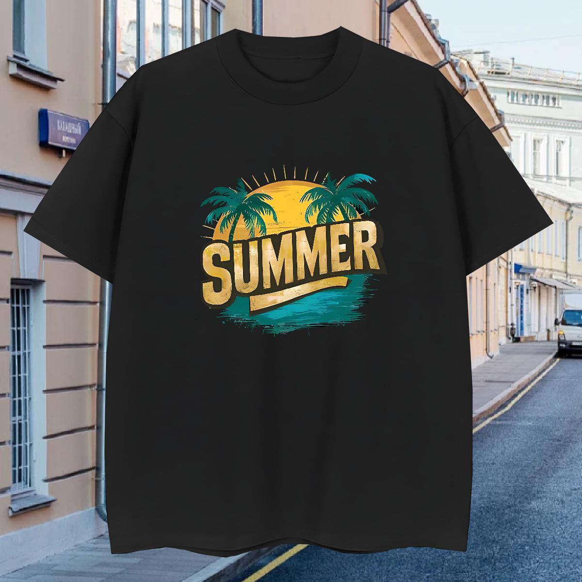 T shirt 230g 100% Cotton tree Casual Daily Wear Short Sleeve O-Neck Cartoon Print Mens Tshirts New Soft Tops Shirt