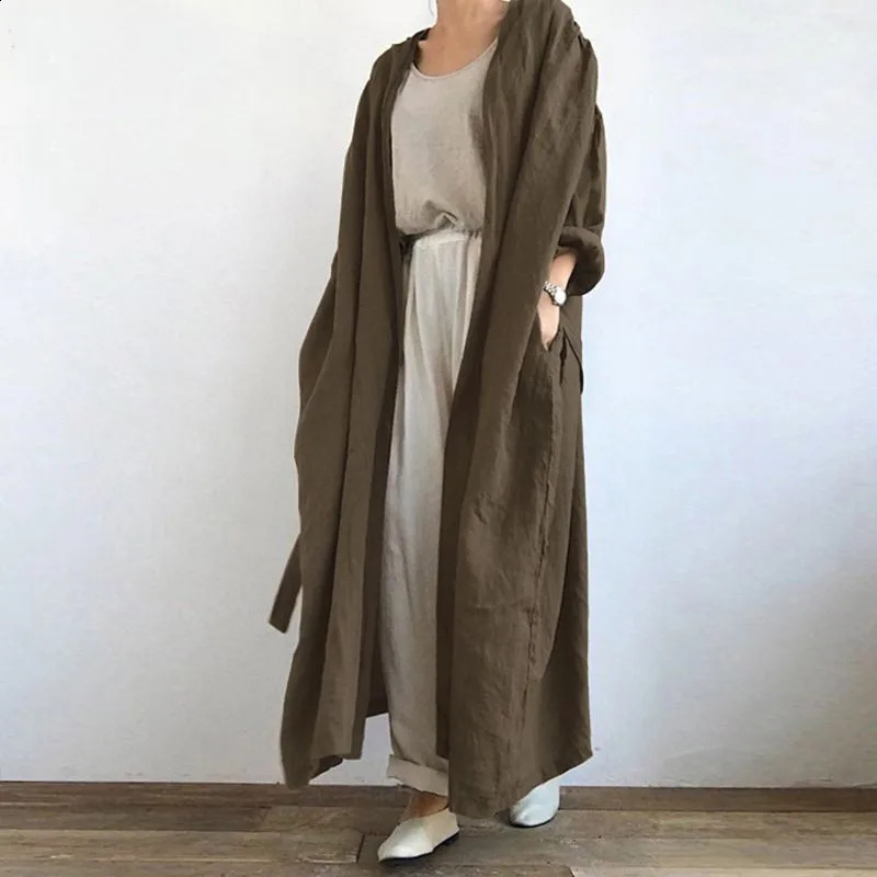 casual womens long sleeved dress Versatile Long Windbreaker jacket springsummer 240814