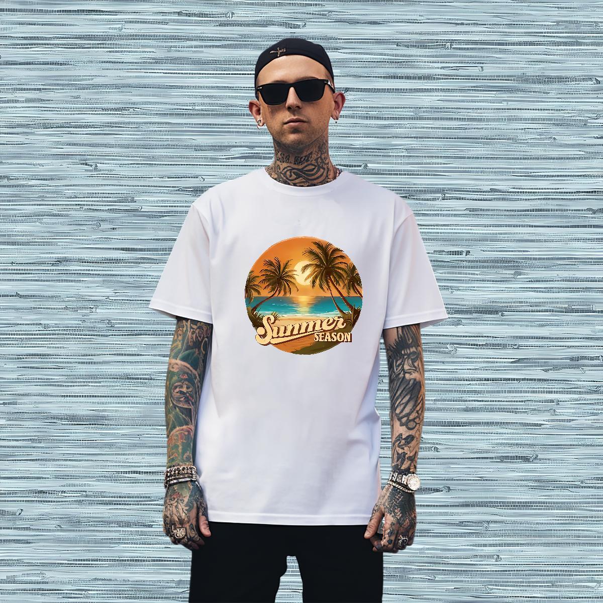 Designer beach T Shirts Men Summer Casual Tshirts 230g Cotton Fashion Casual Round Neck Short Sleeve DIY Anime Polos