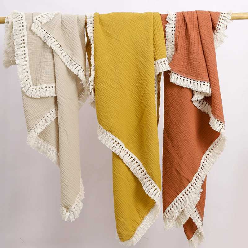 Cotton Muslin Swaddle Blankets For Newborn Baby Tassel Receiving Blankets Infants Sleeping Quilt Bed Coverr Y240815