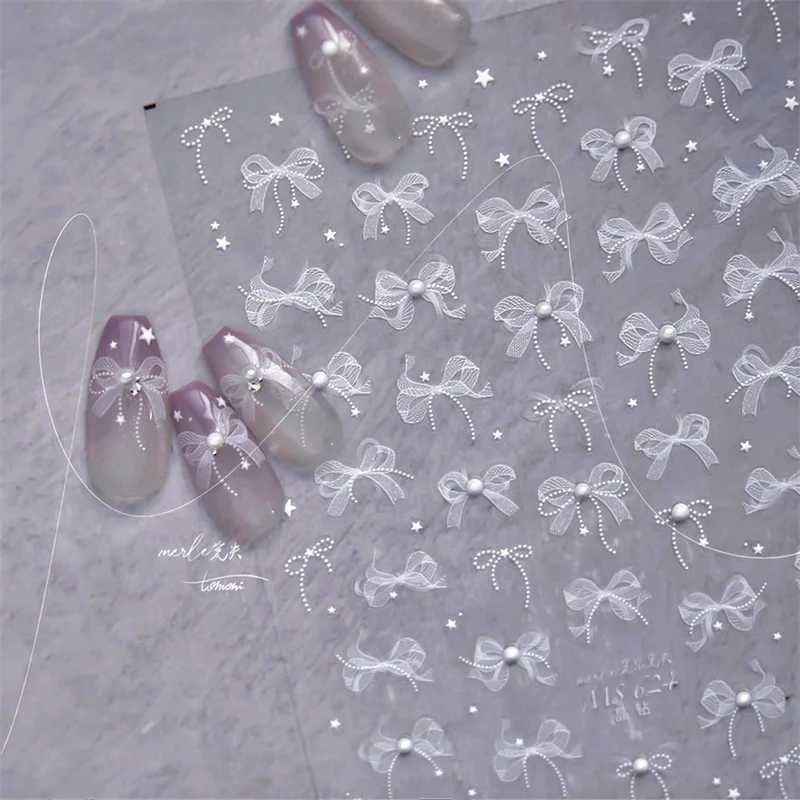 1Sheet Luxury Crystal diamond Nail Charms Stickers Lace Bow Self Adhesive Sticker For Nails Ribbon Decals Nail Decorations PartsXJ240814