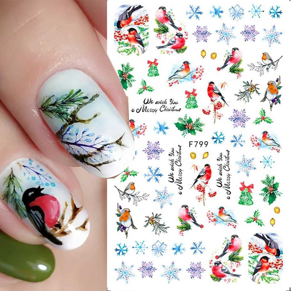 3D Christmas Nail Sticker Winter Snowflake Holly Tangerines Rosin Cartoon Santa Bird Elk New Year Nail Decal Design DecorationXJ240814