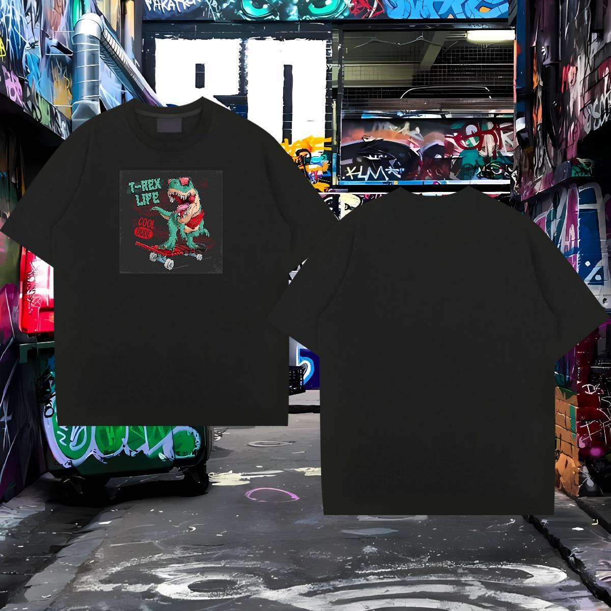 Classic Mens T Shirts dinosaur Pure Cotton Beach Skull 230g Pure Cotton Men Clothes T-Shirt Fashion Design Top Tees
